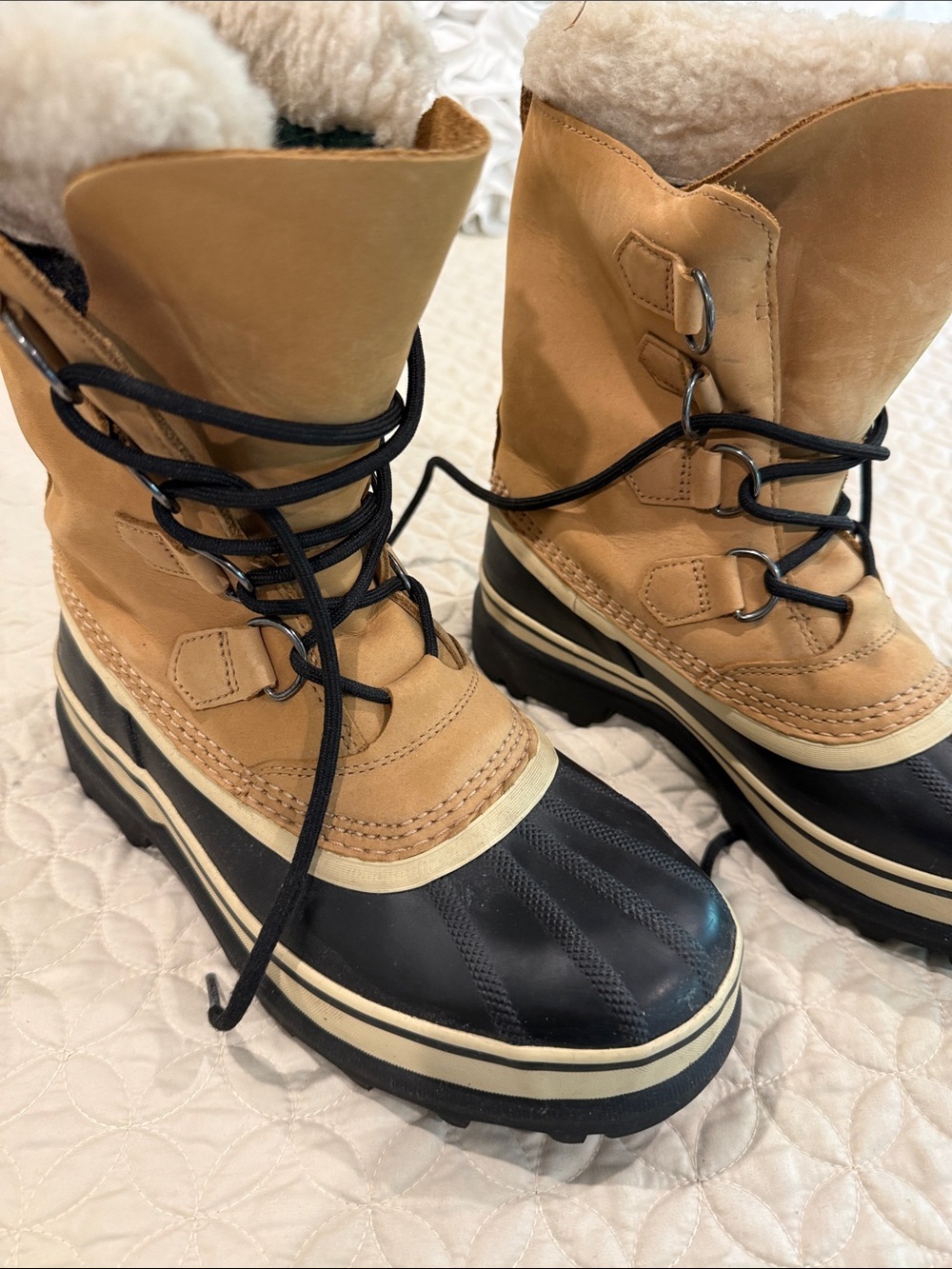 Sorel Tan and Black Shearling-Trim Winter Lace Boots